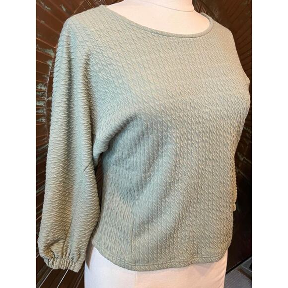 Anthropologie Green Textured Puff Sleeve Top XS New with tags Chic Minimalist - Picture 2 of 4